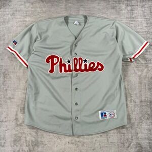 Philadelphia Phillies Jersey Mens Large Grey Vintage 90s Russell Athletic MLB